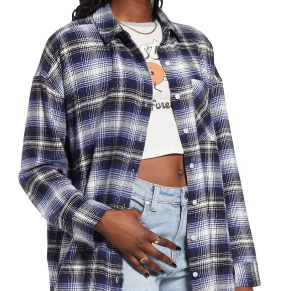 Banana Republic Boyfriend Oversized Plaid Shirt 2022 Blue Plaid Size S - Picture 6 of 13